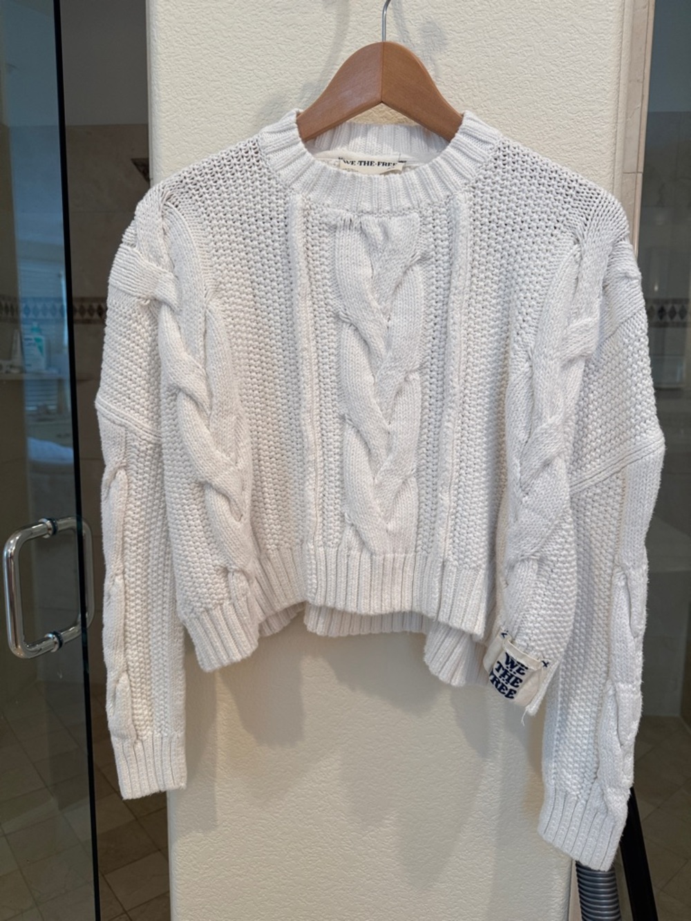WE THE FREE White Cable-Knit Cropped Sweater XS
